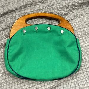 Bermuda Bag Vintage 80s Wooden Handle Green